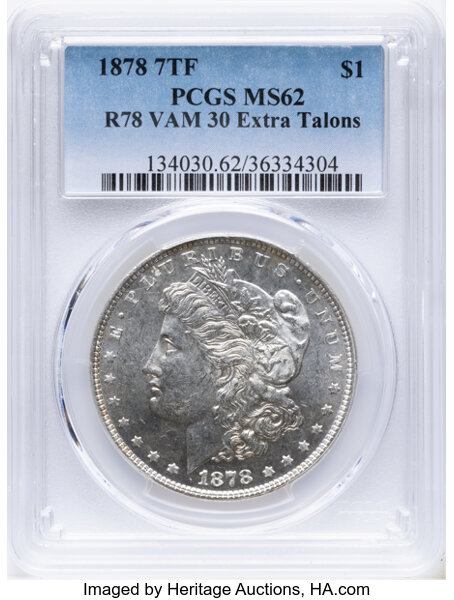 1878 7/8TF $1  Weak, 7/0TF, Extra Talons, VAM-30 MS thumbnail 3
