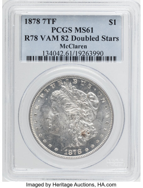 1878 7TF $1  Reverse of 1878, Doubled Stars, VAM-82 MS thumbnail 2