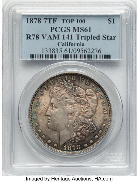 1878 7TF $1  Reverse of 1878, Tripled Star, VAM-141 MS thumbnail 2
