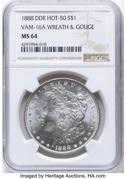 1888 $1  Die Gouge, Doubled Reverse, VAM-16 MS thumbnail 2