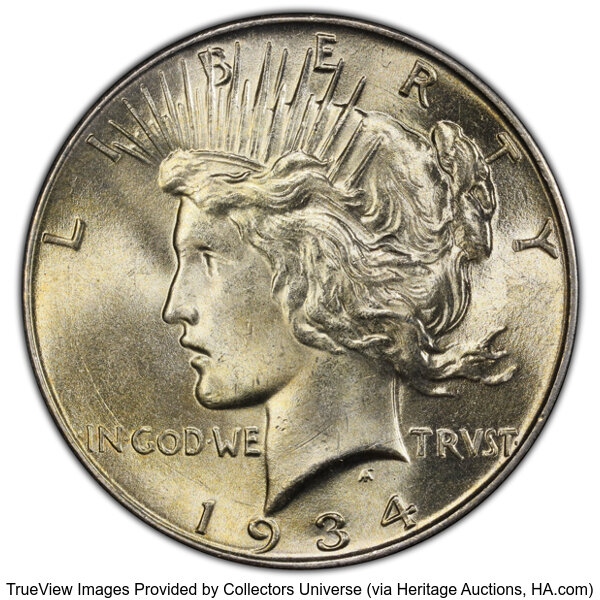 1934 $1  Obverse Die Scratch, VAM-1A MS thumbnail 2