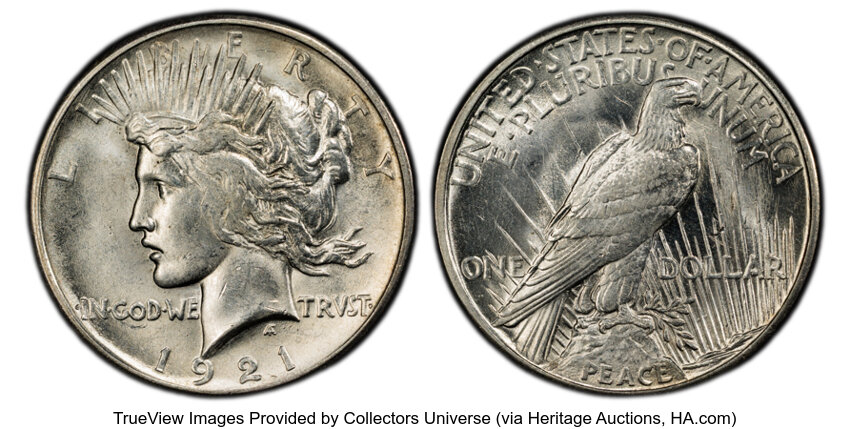 1921 $1  Peace, Reverse Field Break, VAM 1A MS thumbnail 2