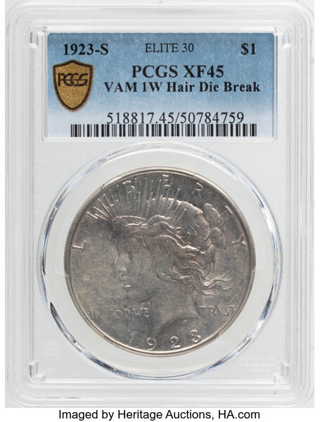 1923-S $1  Hair Die Break, VAM-1W MS thumbnail 3