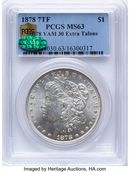 1878 7/8TF $1  Weak, 7/0TF, Extra Talons, VAM-30 MS thumbnail 2