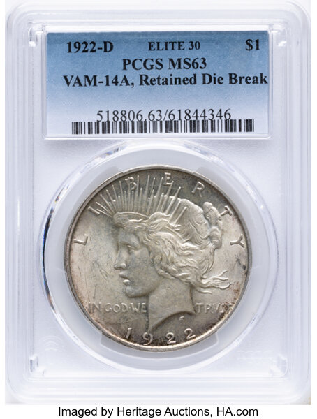 1922-D $1  Retained Die Break, VAM-14A MS thumbnail 3