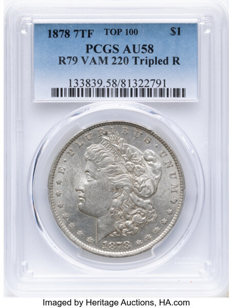 1878 7TF $1  Reverse of 1879, Tripled R, VAM-220 MS thumbnail 2