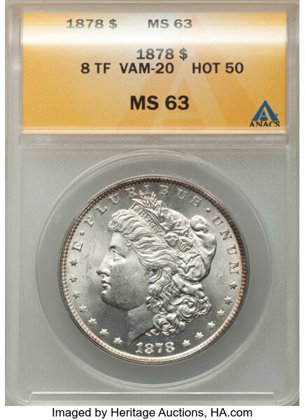1878 8TF $1  Doubled Date, VAM-20 MS thumbnail 2