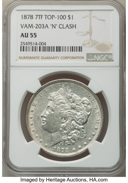 1878 7TF $1  Reverse of 1879, Short Leaf, VAM-203 MS thumbnail 3