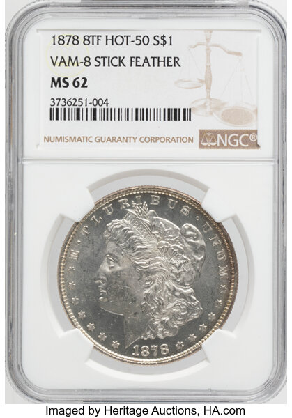 1878 8TF $1  Stick Feather, VAM-8 MS thumbnail 4