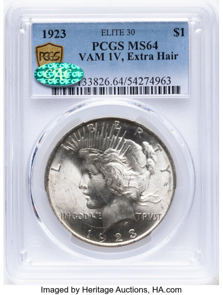 1923 $1  Extra Hair, VAM-1V AU50 thumbnail 25
