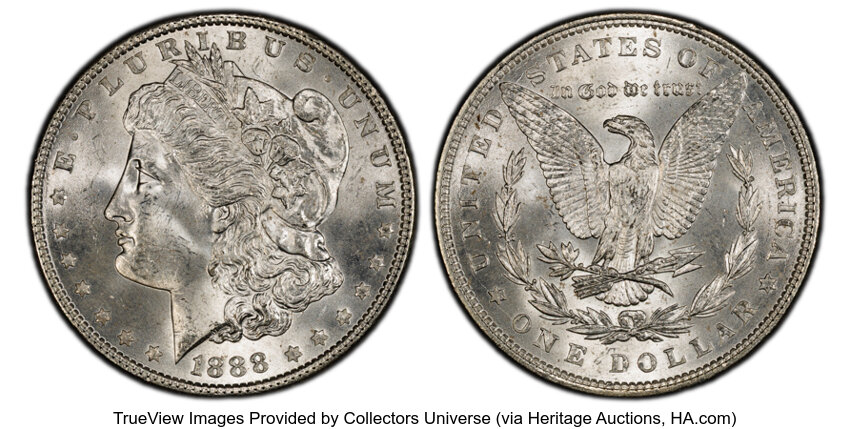 1888 $1  Die Gouge, Doubled Reverse, VAM-16 MS thumbnail 3