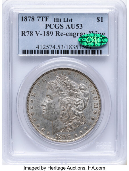 1878 7TF $1  Reverse of 1878, Re-engraved Wing, VAM-189 MS thumbnail 2