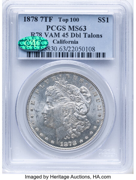 1878 7/8TF $1  Weak, 7/0TF, Doubled Talons, VAM-45 MS thumbnail 2