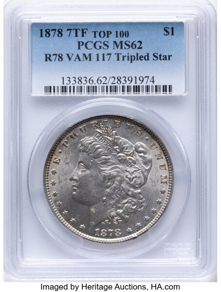1878 7TF $1  Reverse of 1878, Tripled Star, VAM-117 MS thumbnail 2