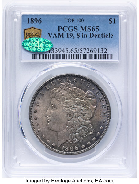 1896 $1  8 in Denticles, VAM-19 MS65 CAC thumbnail 4