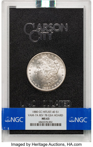 1880-CC $1  Reverse of 1878, 8/7, GSA Hoard, Hard package MS thumbnail 2