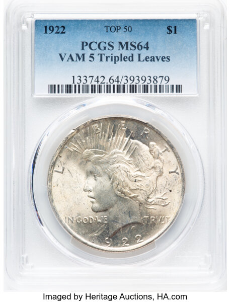 1922 $1  Tripled Leaves, VAM-5 MS thumbnail 2