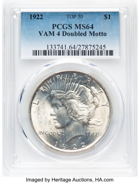 1922 $1  Doubled Motto, VAM-4 MS thumbnail 2