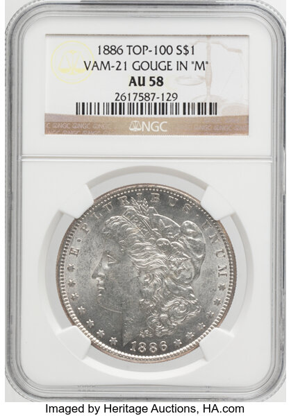 1886 $1  Misplaced Date, 8 Below M, VAM-21  MS thumbnail 3