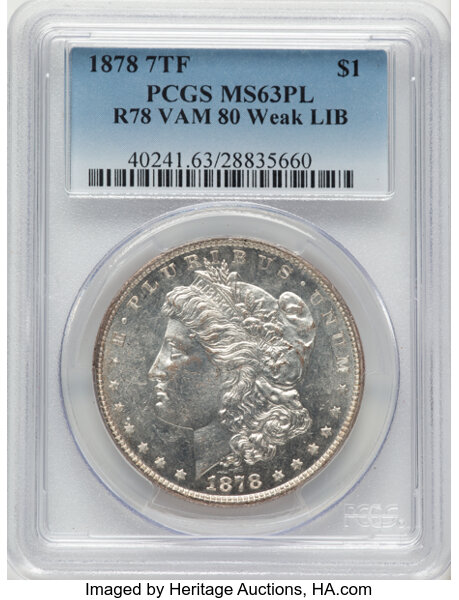 1878 7TF $1  Reverse of 1878, Polished LIB, VAM-80 MS PL thumbnail 2