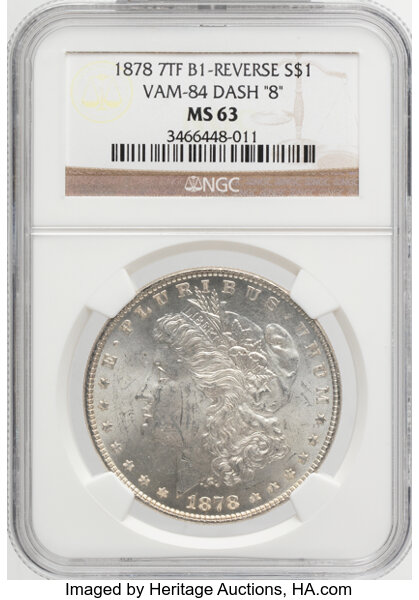 1878 7TF $1  Reverse of 1878, Weak L, Broken D, VAM-84 MS thumbnail 3
