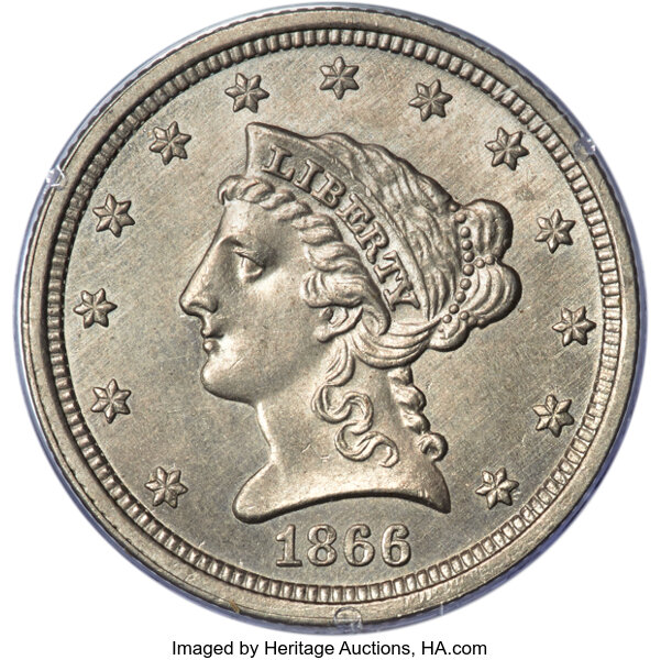 1866 P$2 1/2 Nickel, J-542 PR thumbnail 2