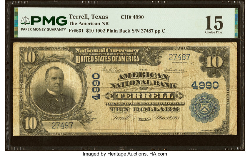 1902 $10  3rd Charter Period, 3rd Issue, Plain Back (Fr. 631) thumbnail 5
