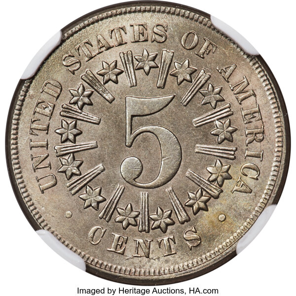 Shield Nickel 5c Rays, 1866-1867 [Type] MS66 thumbnail 2