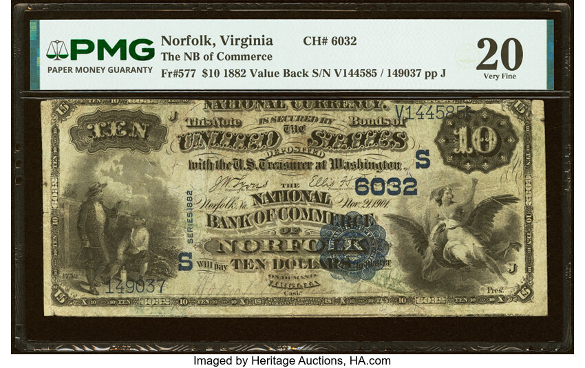 1882 $10  2nd Charter Period, 3rd Issue, Value Back (Fr. 577) thumbnail 2