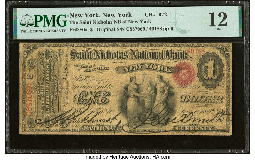 Original $1  1st Charter Period, Seal With Rays (Fr. 380a) thumbnail 3