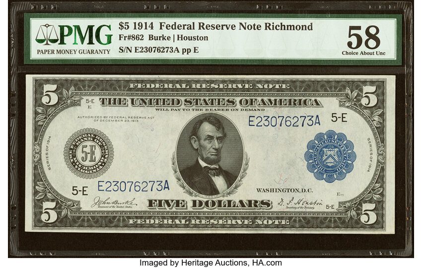1914 $5  Blue Seal, Richmond (Fr. 862) thumbnail 2