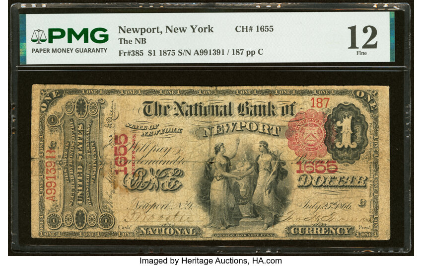 1875 $1  1st Charter Period, Scalloped Seal (Fr. 385) thumbnail 2