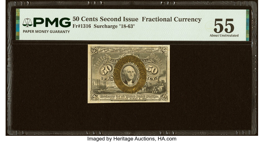  50c Head of George Washington in Bronze Oval Frame (Fr. 1316) thumbnail 2