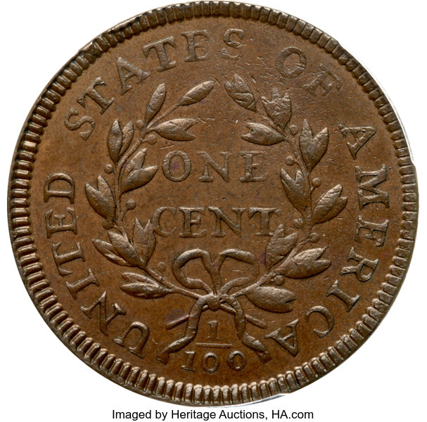 1796 1c Draped Bust, Reverse of 1797, S-119  MS BN thumbnail 4