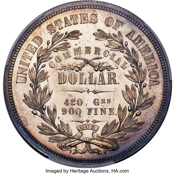 1872 PT$1 Commercial Dollar, Silver, J-1219 PR thumbnail 4