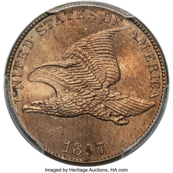1857 1c Flying Eagle, Obverse of 1856, FS-401b, S-2 MS thumbnail 3