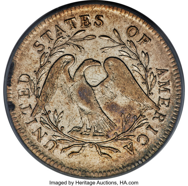 1795 $1  Flowing Hair, Silver Plug, 2 Leaves, B-4, BB-14 MS thumbnail 3