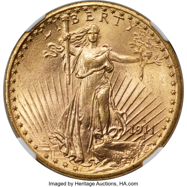 1911-D/D $20  Repunched Mintmark, FS-501 MS thumbnail 2