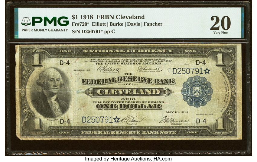1918 $1  Cleveland, Star Replacement (Fr. 720*) thumbnail 2