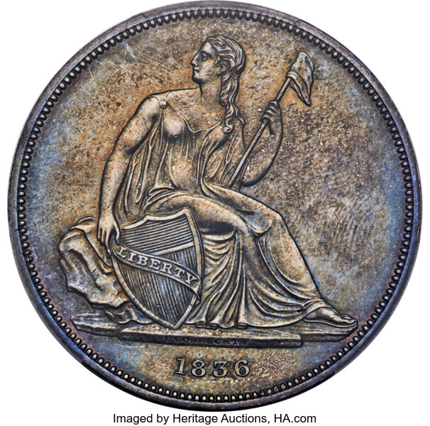 1836 $1  Gobrecht, No Stars Obverse, Original, Alignment I, Plain Edge, J-60 PR thumbnail 3