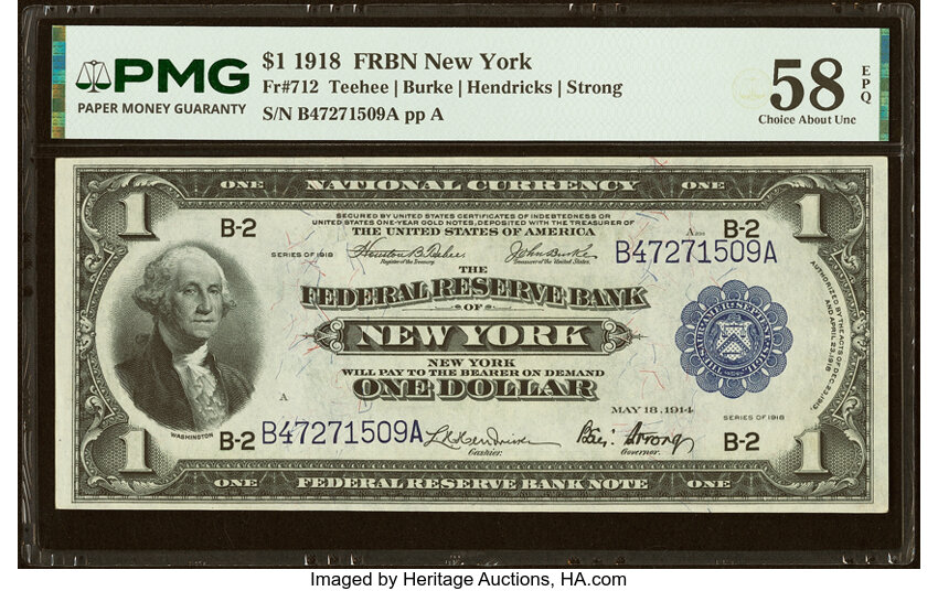 1918 $1  New York (Fr. 712) thumbnail 2