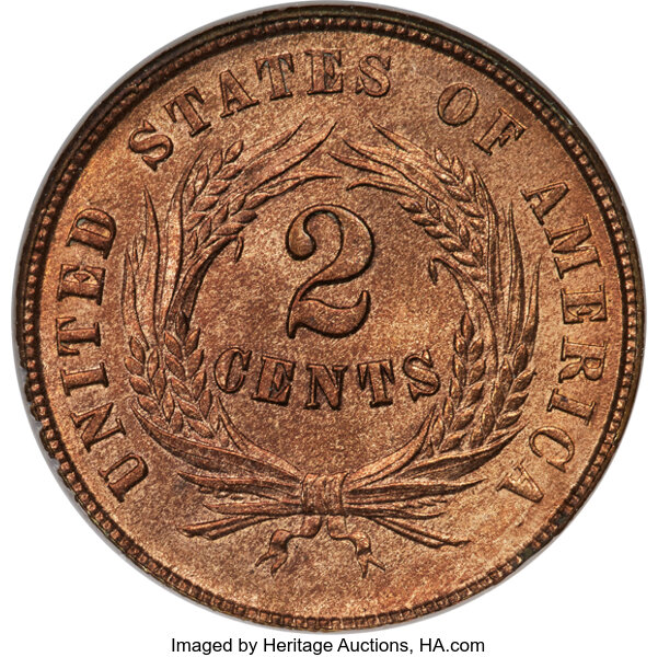 2-Cent Piece 2c 1864-1872 MS RD [Type] MS67 RD thumbnail 2
