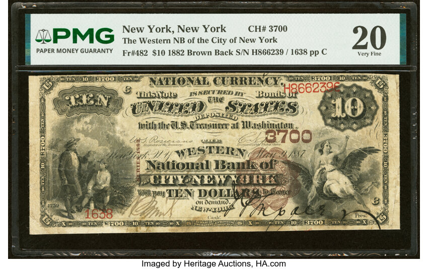 1882 $10  2nd Charter Period, 1st Issue, Brown Back (Fr. 482) thumbnail 2