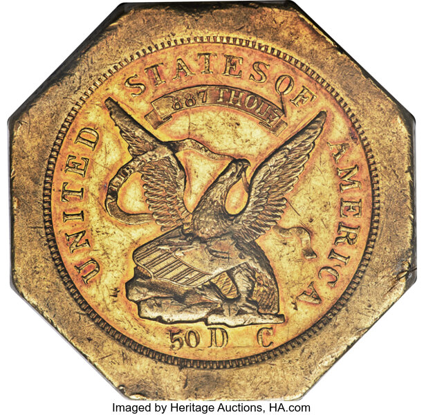 1851 G$50  Humbert, 887 THOUS, 50 Rev, Lettered Edge, K-4 MS thumbnail 5