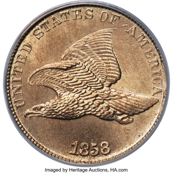 1858/7 1c Flying Eagle, LL, Strong Overdate, FS-301, S-1 MS thumbnail 2