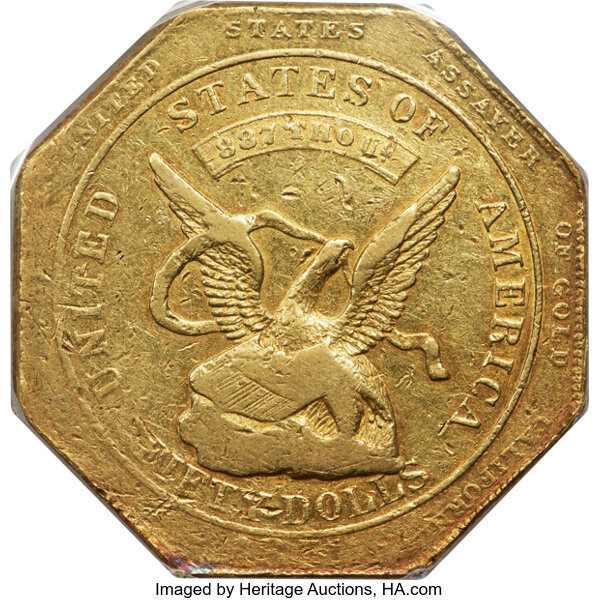 1851 G$50  Humbert, Target Rev, 887 THOUS, Reeded Edge, K-6 MS thumbnail 2