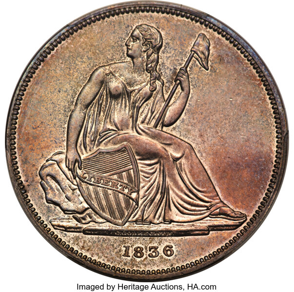 1836 $1  Gobrecht, No Stars Obverse, Original, Alignment I, Plain Edge, J-60 PR thumbnail 4