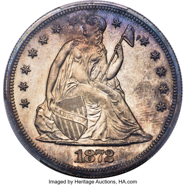 1872 PT$1 Commercial Dollar, Silver, J-1219 PR thumbnail 3