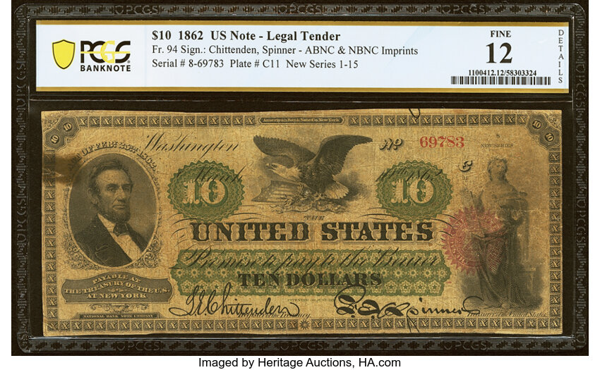 1862 $10  Seal Type 2 (Fr. 94) thumbnail 2