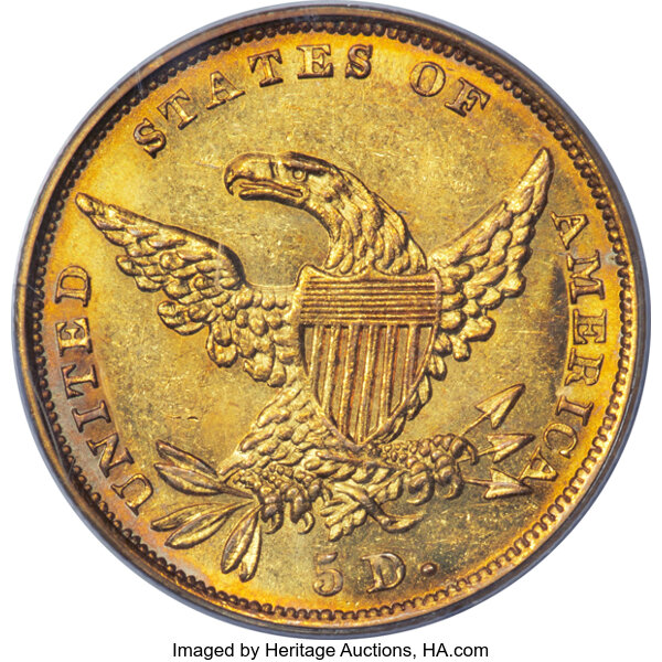 1834 $5  Classic Head, Plain 4, HM-1 MS thumbnail 4